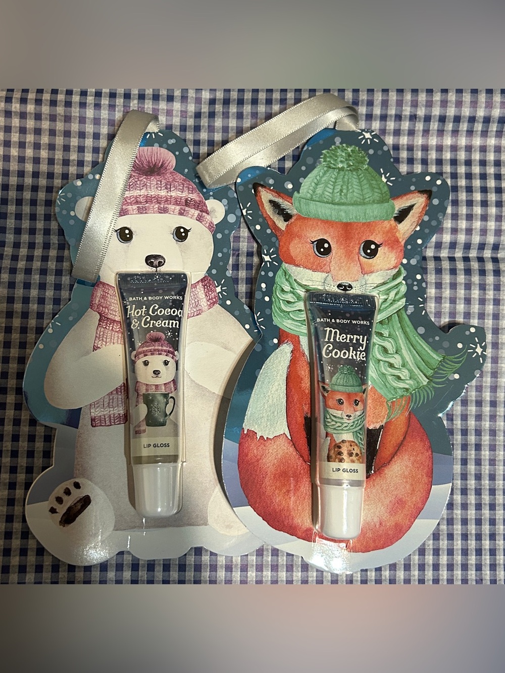 Bath & Body Works Holiday Lip Gloss - Hot Cocoa & Cream + Merry Cookie ornaments